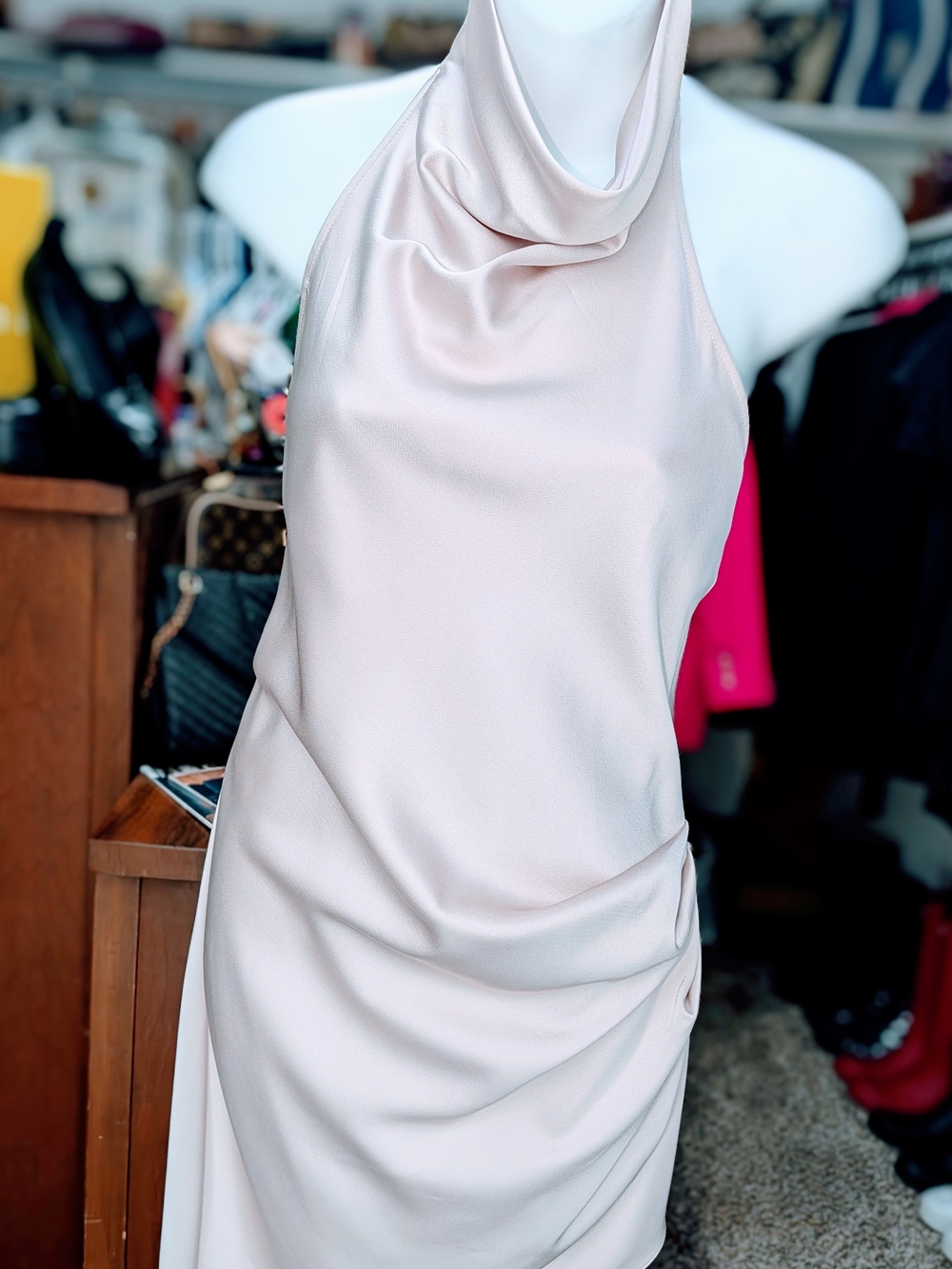Gianni Bini One-Shoulder Cowl Neck Dress in Pale Blush
